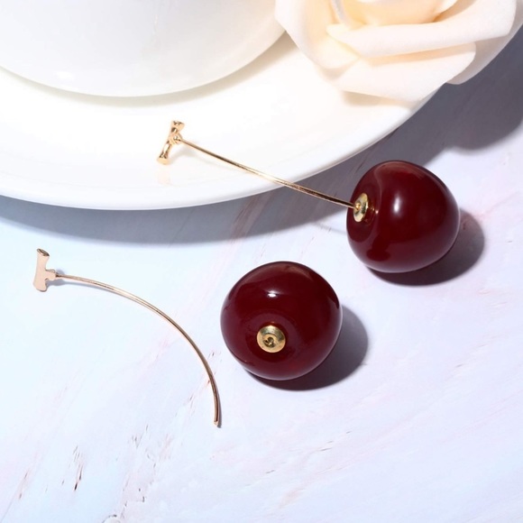Dark Bing Cherry Drop Earrings - Picture 2 of 7